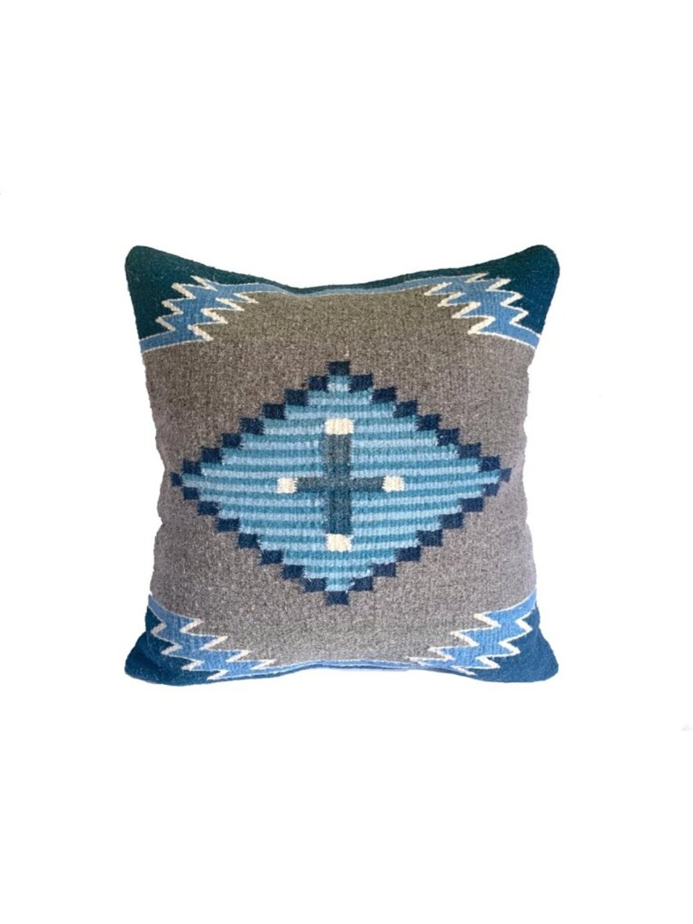 Handwoven Blue Southwestern Geometric Wool Pillow Cover | Cozy Accent for Couch
